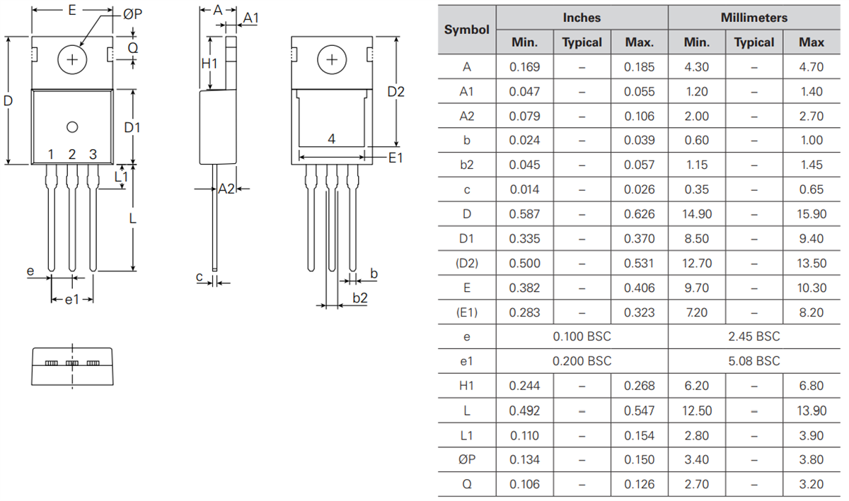 機械図面 - IXYS IXFP34N65X2WパワーMOSFET